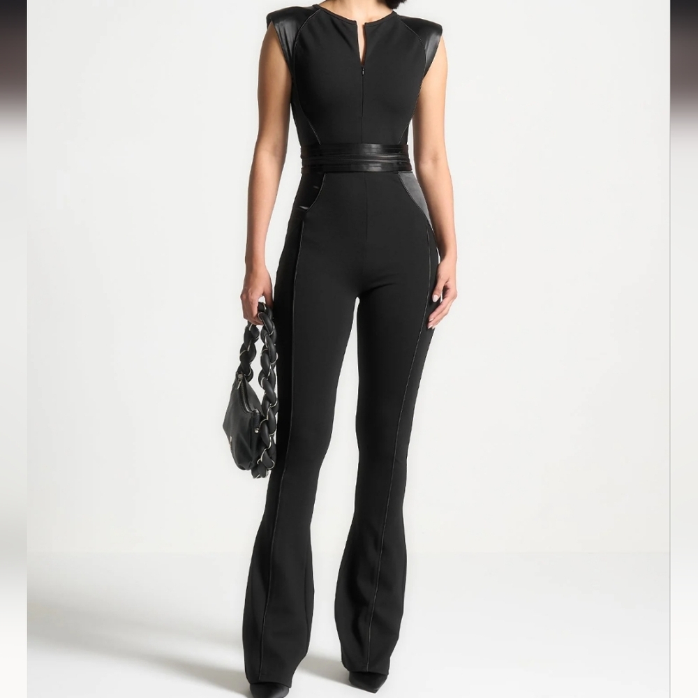 Maniere De Voir Satin Contour Flared Jumpsuit